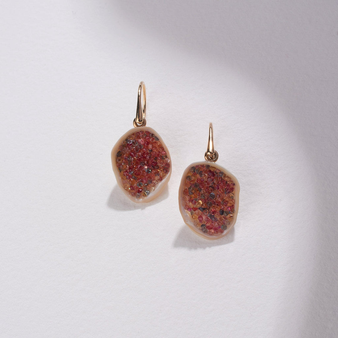 Freshwater Souffle Pearl Geode Dangle Earrings with Tourmaline - little h jewelry