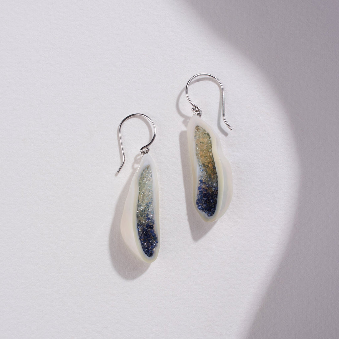 Freshwater Souffle Pearl Geode Dangle Earrings with Blue Sapphire Ombre - little h jewelry