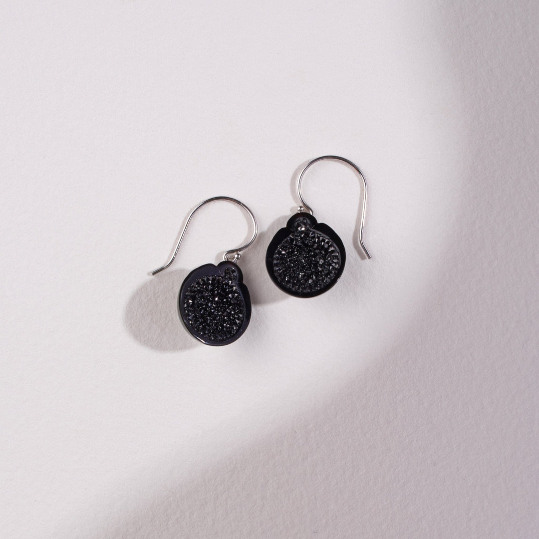 Tahitian Pearl Geode Dangle Earrings with Black Diamond - little h jewelry