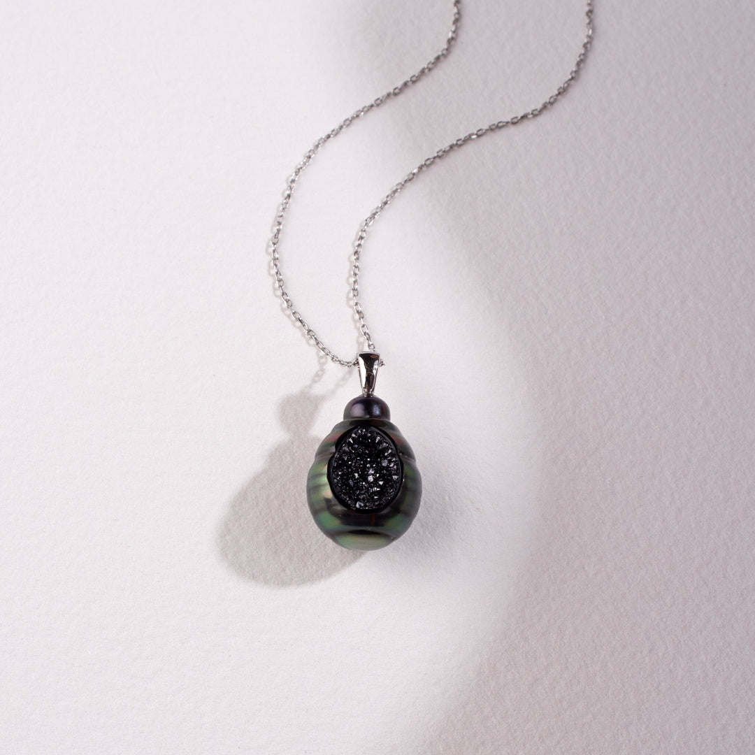 Tahitian Pearl Finestrino Pendant with Black Diamond - little h jewelry