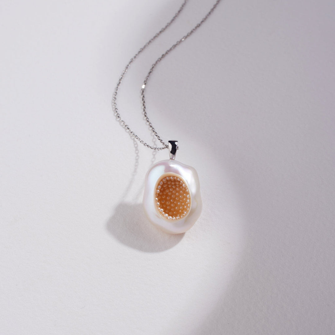 Freshwater Souffle Pearl Finestrino Pendant with Seed Pearls