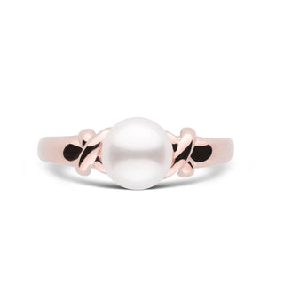 Love Collection 7.0-7.5 mm Akoya Pearl Ring featuring a lustrous white Akoya pearl set on a delicate rose gold band with elegant swirl details.