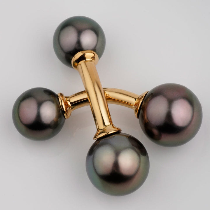 Assael Collection: 10.3–12.2 mm Tahitian Pearl Cufflinks featuring lustrous black pearls set on polished gold hardware, elegant accessories for formal attire.