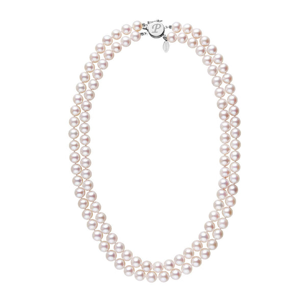 Personalized 7.5-8.0 mm White Freshadama Freshwater Pearl Double Strand Circle Clasp Necklace featuring luminous white freshwater pearls and a secure round clasp.