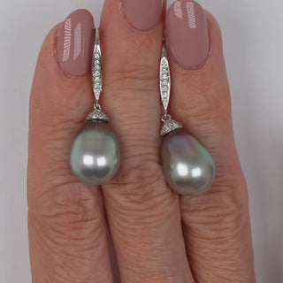 11.0-12.0 mm Tahitian Drop Pearl and Diamond Earrings