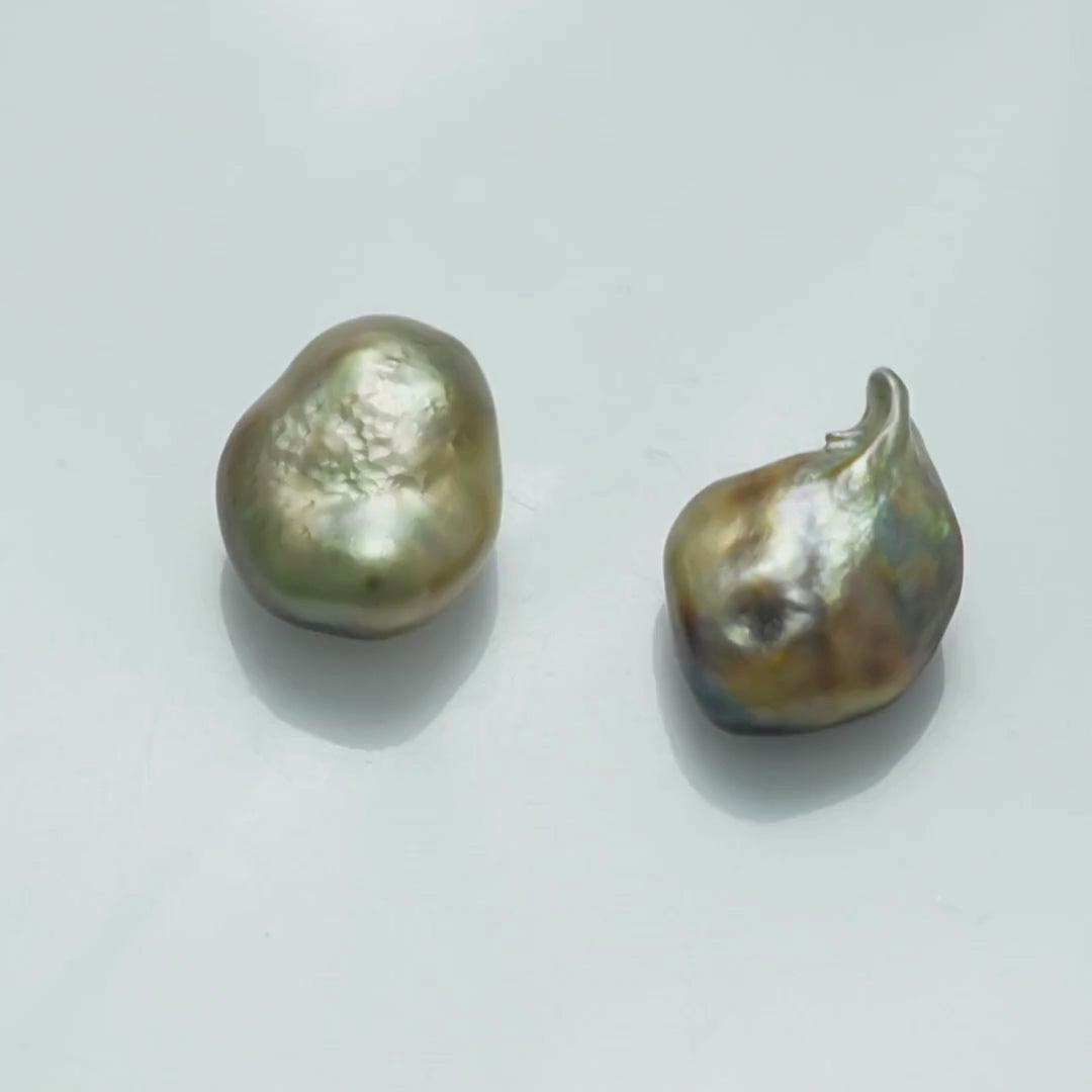 14.7 x 10.7 mm and 13.2 x 10.5 mm Fijian Keshi Pearl Pair