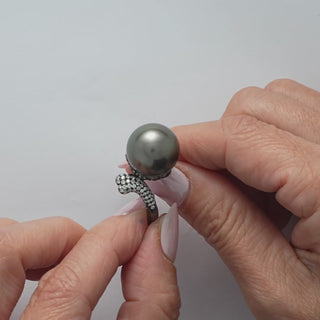 15.0-16.0 mm Tahitian Pearl and Diamond Noir Ring