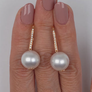 12.0-13.0 mm White South Sea Pearl and Diamond Earrings