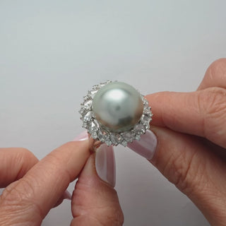 17.3 mm Tahitian Button Pearl and Diamond Ring