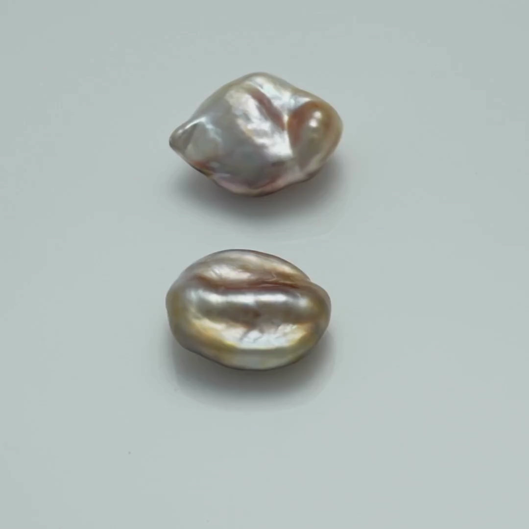 13.4 x 11.0 mm and 12.5 x 10.6 mm Fijian Keshi Pearl Pair
