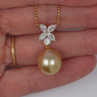 12.0-13.0 mm Golden South Sea Pearl and Diamond Pendant