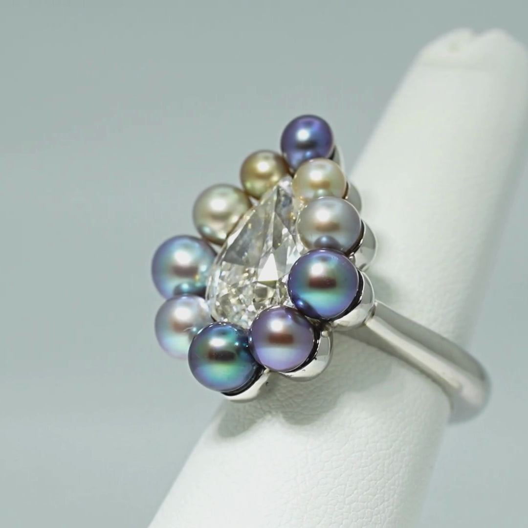 Assael Collection: 10.95 Carat Natural Pearl and 5.05 Carat Natural Diamond Platinum Ring