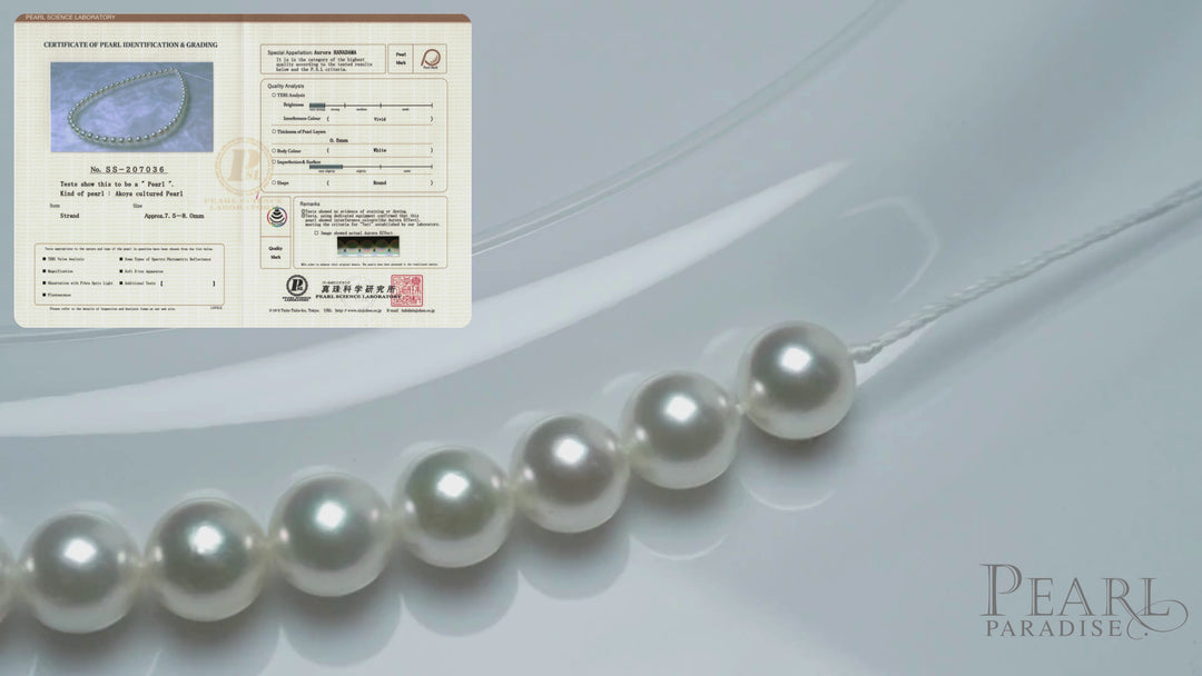 Video 7.5-8.0 mm Hanadama Akoya Strand - PSL Certificate SS-207036