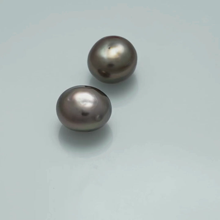 10.1 x 8.7 mm and 9.3 x 9.0 mm Fijian Keshi Button Pearl Pair