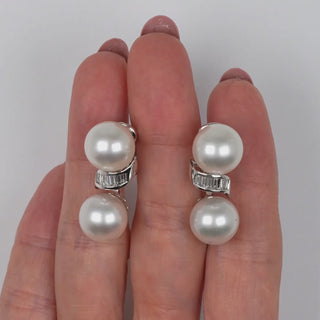 11.0-12.0 mm White South Sea Pearl and Diamond Earrings
