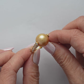 13.0-14.0 mm Golden South Sea Pearl and Diamond Ring