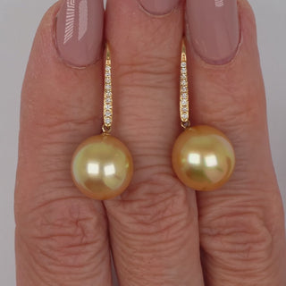 11.0-12.0 mm Golden South Sea Pearl and Diamond Earrings
