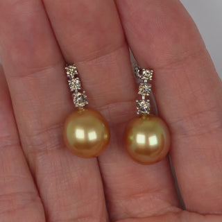 10.0-11.0 mm Golden South Sea Drop Pearl and Diamond Earrings