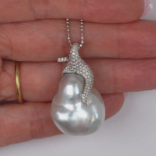 20.0-21.0 mm White South Sea Baroque Pearl and Diamond Pendant