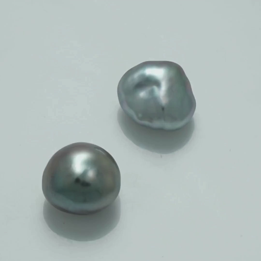 12.5 x 11.2 mm and 12.0 x 11.1 mm Fijian Keshi Pearl Pair