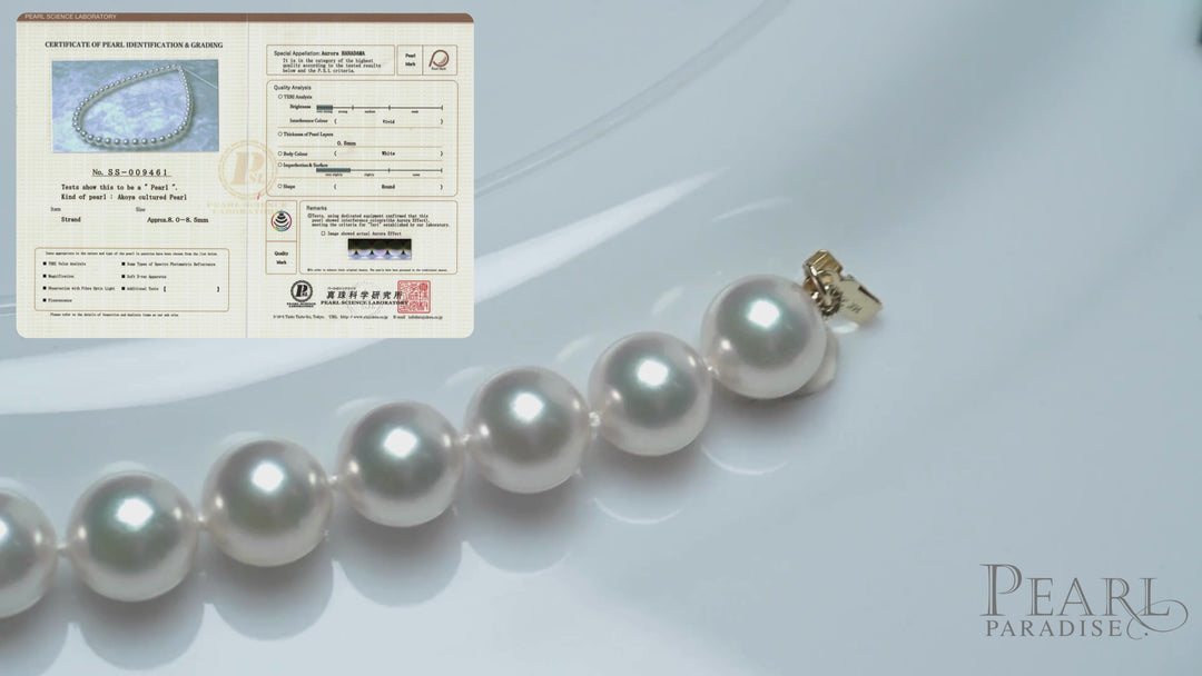 8.0-8.5 mm Hanadama Akoya Necklace - PSL Certificate SS-009461