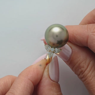 15.0-16.0 mm Tahitian Pearl and Pear Shaped Diamond Ring
