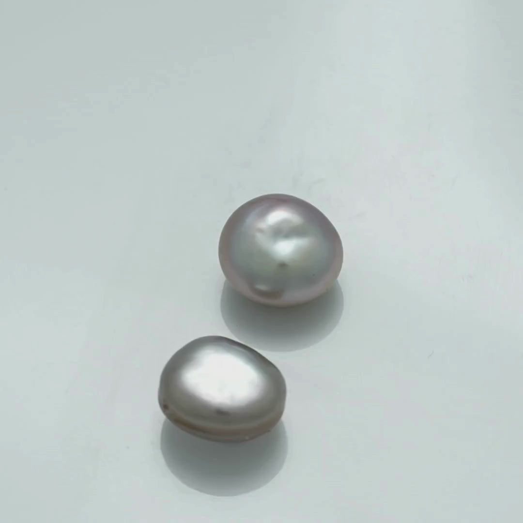 9.6 x 9.0 mm and 9.6 x 8.6 mm Fijian Keshi Button Pearl Pair