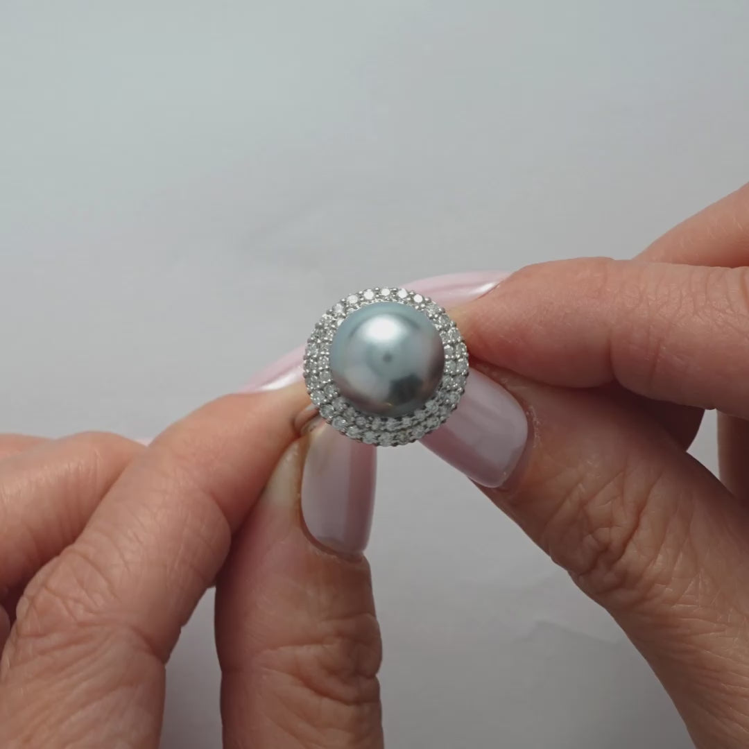 11.0-12.0 mm Tahitian Pearl and Diamond Ring