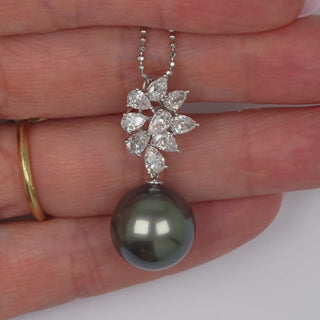 13.0-14.0 mm Tahitian Pearl and Diamond Pendant