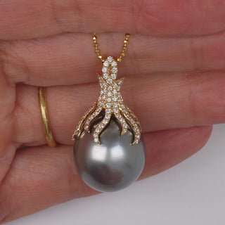 16.0-17.0 mm Tahitian Drop Pearl and Diamond Pendant