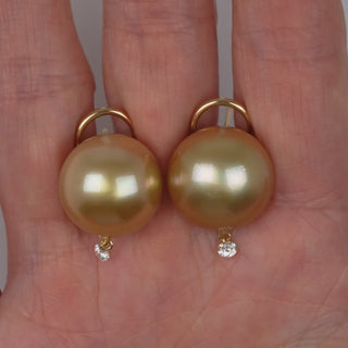 15.0-16.0 mm Golden South Sea Pearl and Diamond Earrings