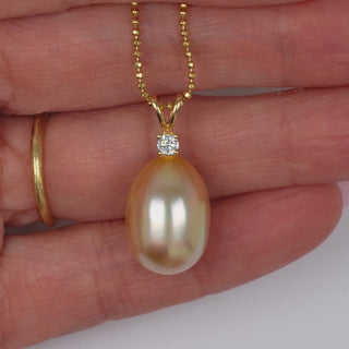 12.0-13.0 mm Golden South Sea Drop Pearl and Diamond Pendant