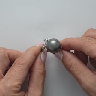 15.0-16.0 mm Tahitian Drop Pearl and Diamond Ring