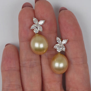 13.0-14.0 mm Golden South Sea Pearl and Diamond Earrings