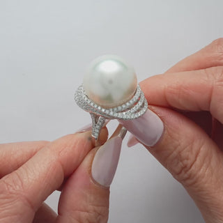 17.8 mm White South Sea Pearl and Diamond Ring