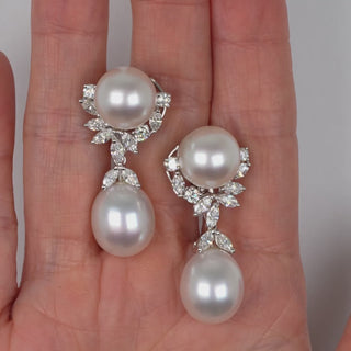 11.0-12.0 mm White South Sea Pearl and Diamond Earrings