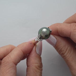 12.0-13.0 mm Tahitian Drop Pearl and Diamond Ring