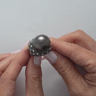 17.0-18.0 mm Tahitian Pearl and Diamond Ring