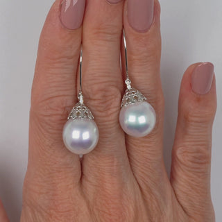 12.0-13.0 mm White South Sea Drop Pearl and Diamond Earrings