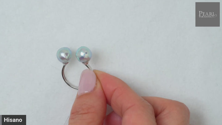 SA-12: 8-9 mm Natural Color Blue Baroque Akoya Pearl Ring, Sz 6, 18K