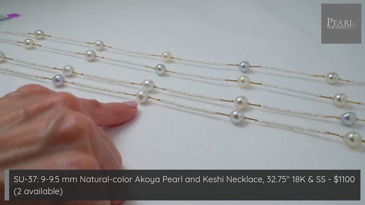 SU-37: 9-9.5 mm Natural-color Akoya Pearl and Keshi Necklace, 32.75" 18K & SS