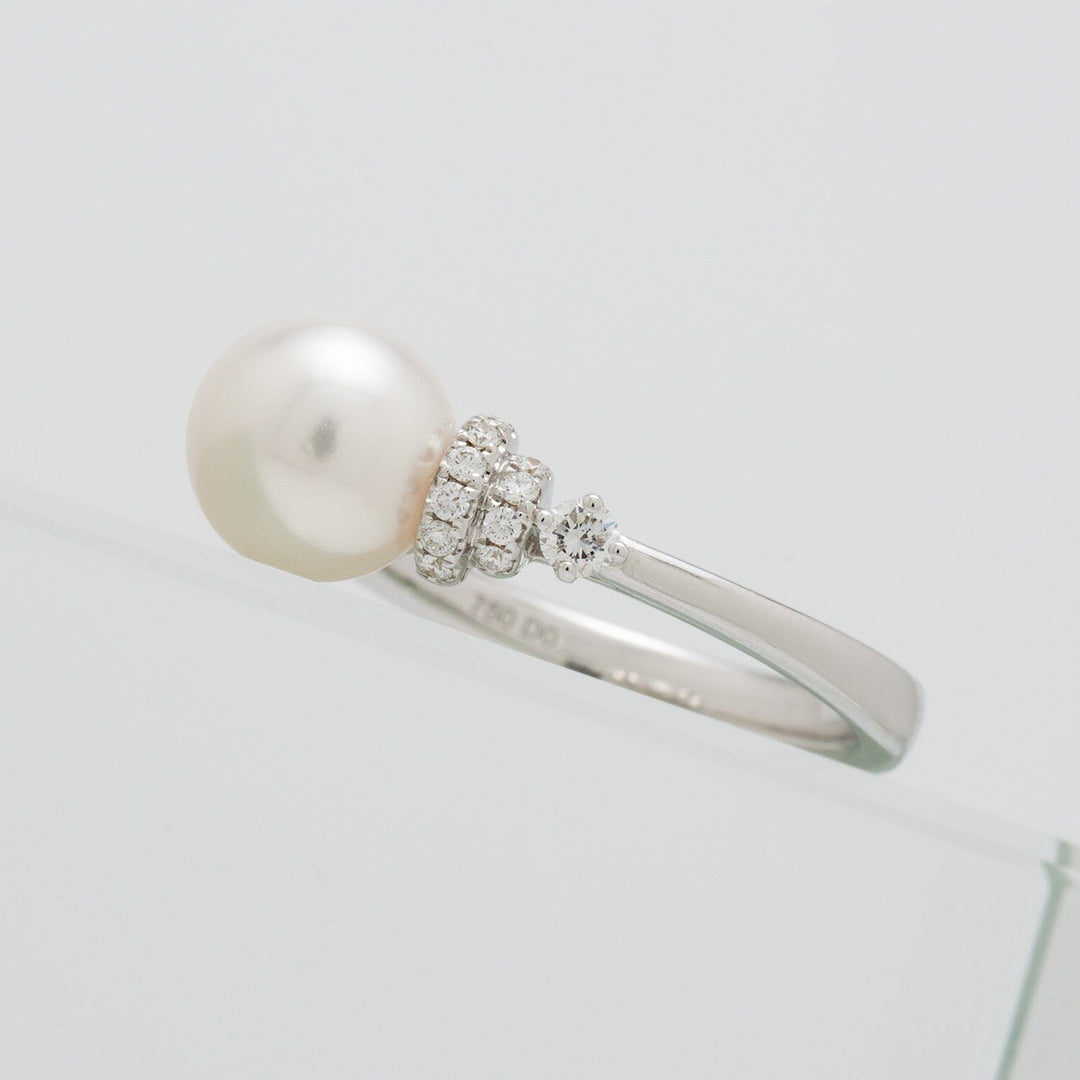 8-8.5 mm Akoya Pearl & Diamond Ring 18K White Gold