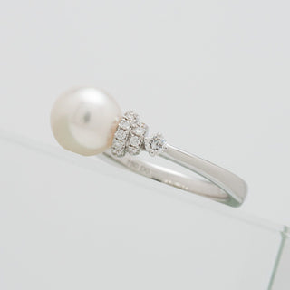 8-8.5 mm Akoya Pearl & Diamond Ring 18K White Gold