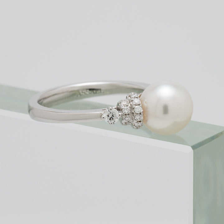 8-8.5 mm Akoya Pearl & Diamond Ring 18K White Gold