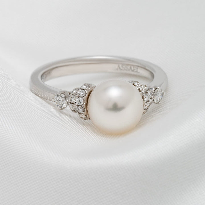 8-8.5 mm Akoya Pearl & Diamond Ring 18K White Gold