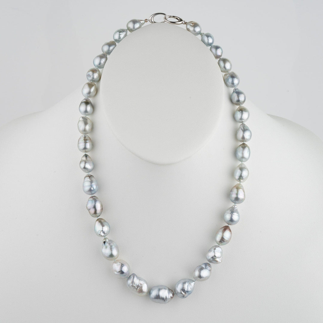 11.0–14.0 mm natural-color Fijian baroque pearl necklace on bust