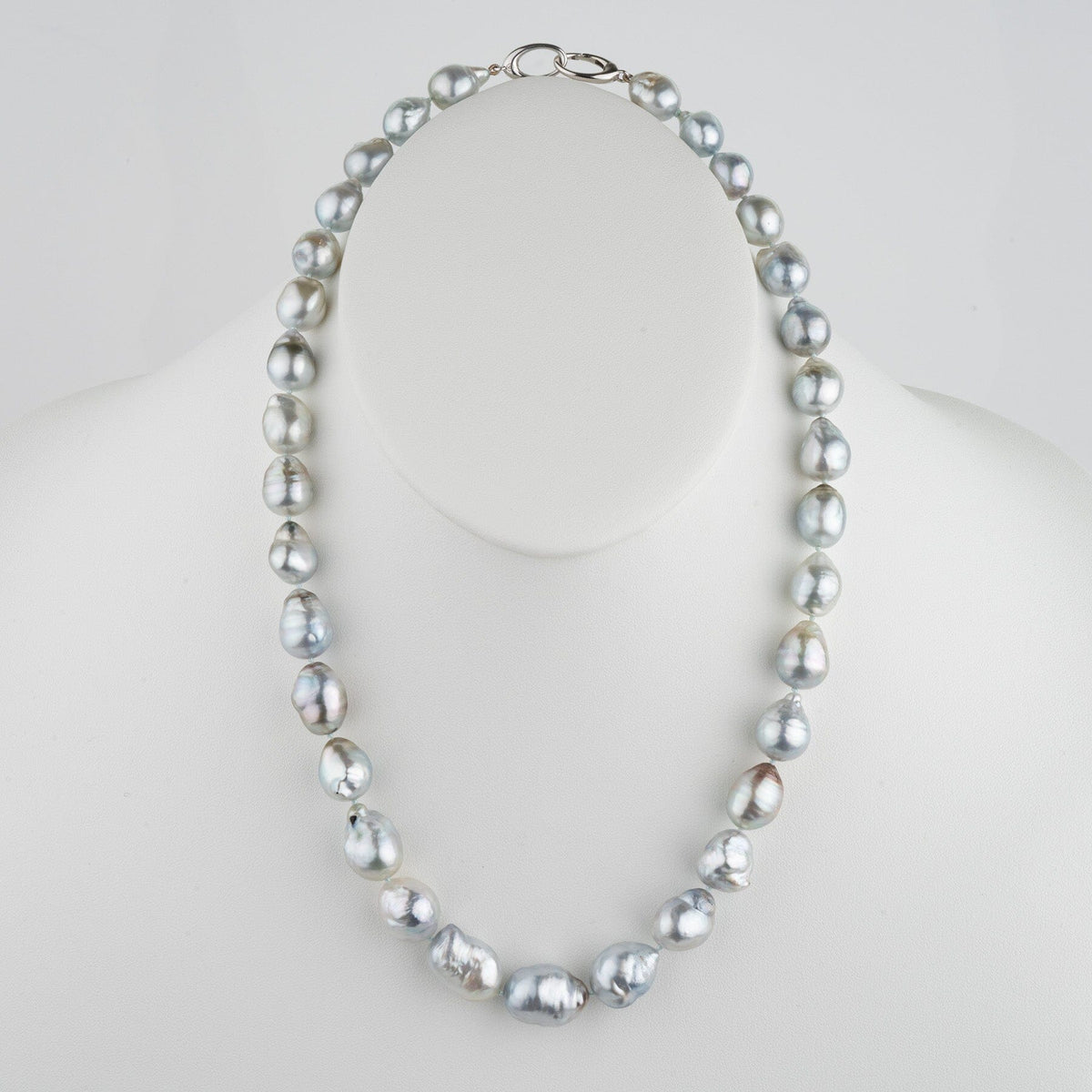 11.0–14.0 mm natural-color Fijian baroque pearl necklace on bust