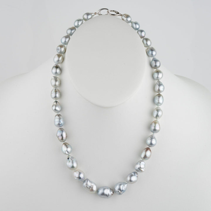 11.0–14.0 mm natural-color Fijian baroque pearl necklace on bust