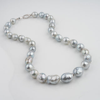 Assael Collection: 11.0-14.0 mm Fijian Pearl Baroque Necklace with lustrous, irregularly shaped pearls in soft silver and gray hues, showcasing elegant natural beauty.