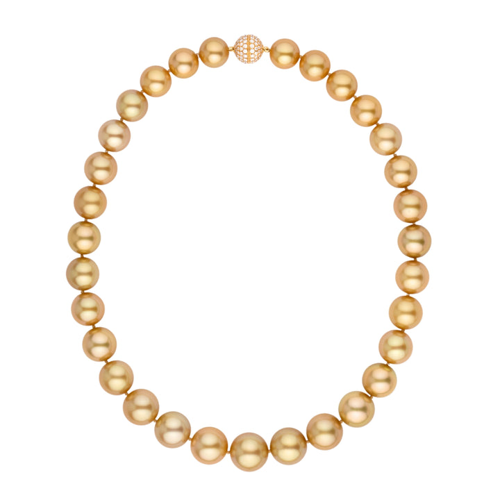 11.5–15.0 mm Round Golden South Sea Pearl Necklace
